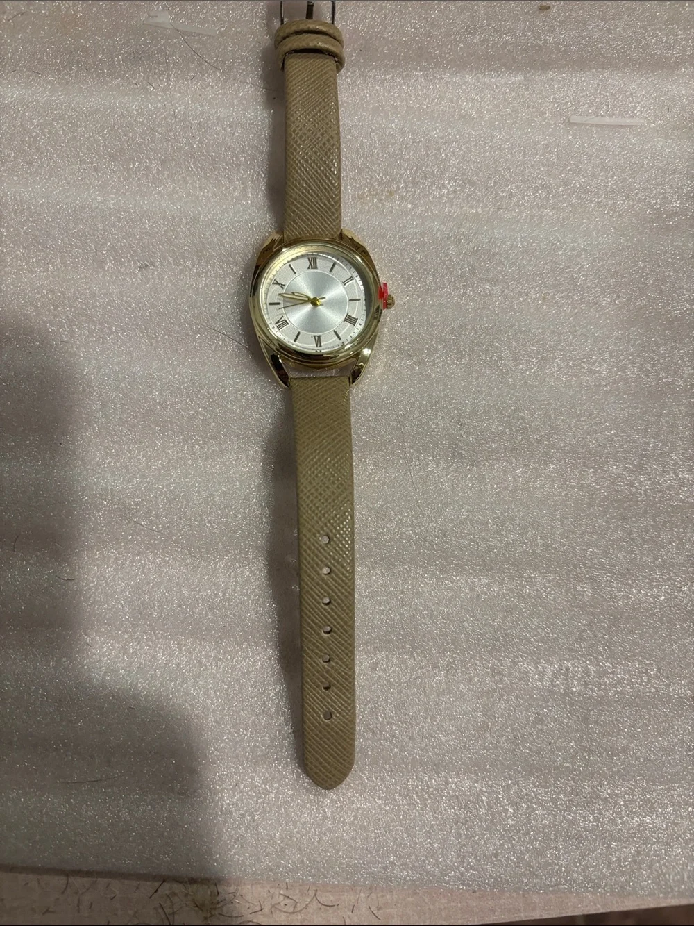 Gold-Tone Women's Analog Watch with Beige Strap